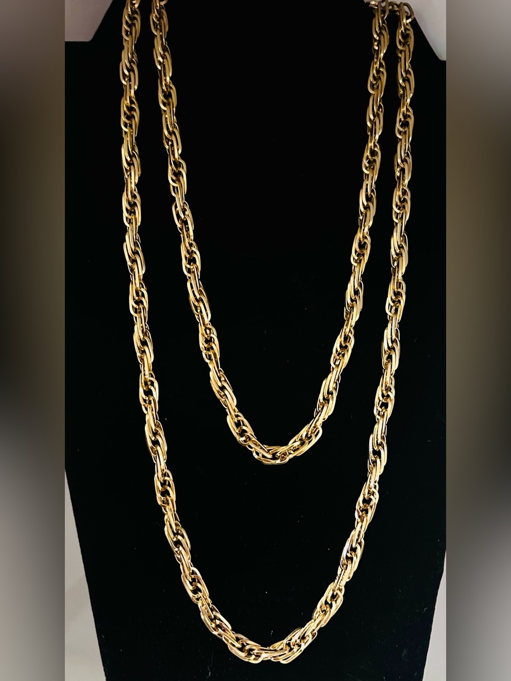Vintage Monet 54 Inch Gold Tone Rope Chain Necklace, Long Monet Necklace, Monet